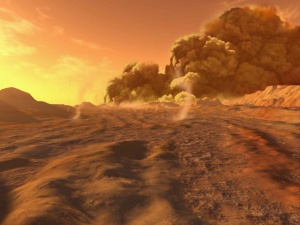 Dust storm on Mars. Image credit: Ron Miller